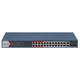 Switch 24 porturi Hikvision DS-3E1326P-EI(B), L2, Smart Managed, 24 × 10/100 Mbps PoE RJ45 ports si 2 × gigabit combos, Putere P